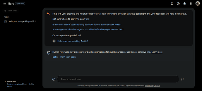 صورة للصفحة الرئيسية للموقع الرسمي لجوجل بارد
