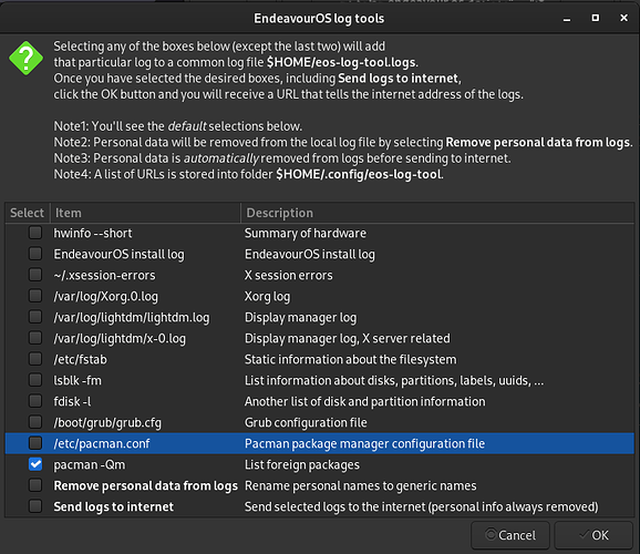 EndeavourOS log tools